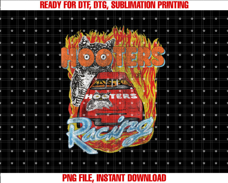 Hooters Adult Classic Fit Racing Flames Hooded Neck Sleeveless Cotton Shirt PNG, DTF, DTG, Sublimation Design