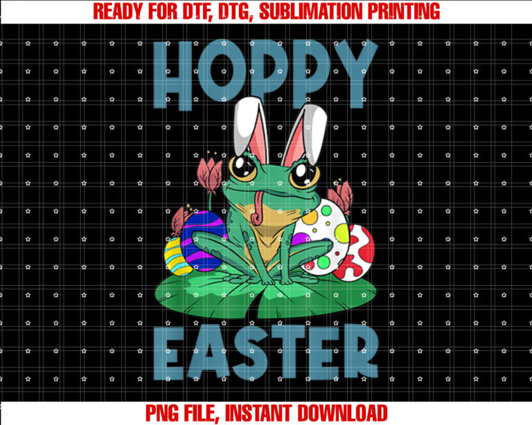 Hoppy Easter Cute Easter Bunny Frog Egg Hunting Shirt PNG, DTF, DTG, Sublimation Design