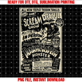 Horror Movie Monster Mummy Dracula Werewolf Frankenstein Shirt PNG, DTF, DTG, Sublimation Design