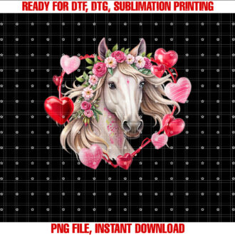 Horse Flowers Hearts Happy Valentines Day Equestrian T-shirt design, Digital Download