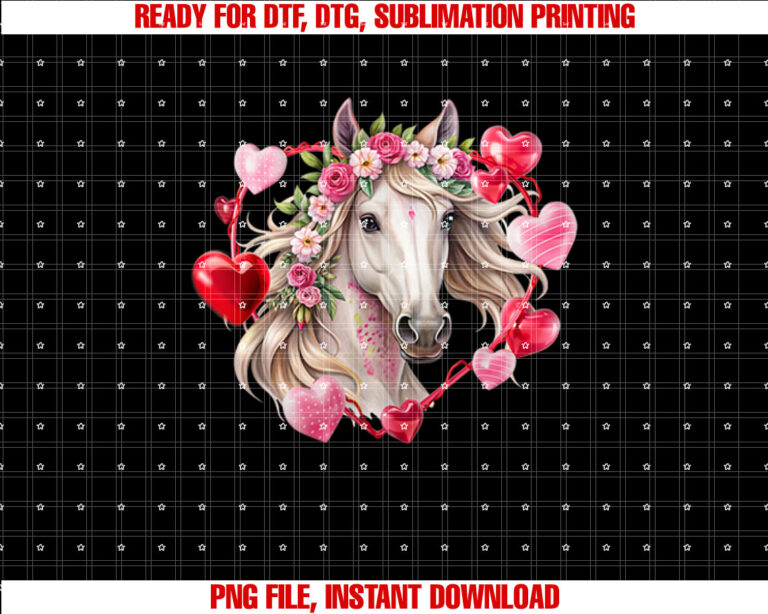Horse Flowers Hearts Happy Valentines Day Equestrian T-shirt design, Digital Download