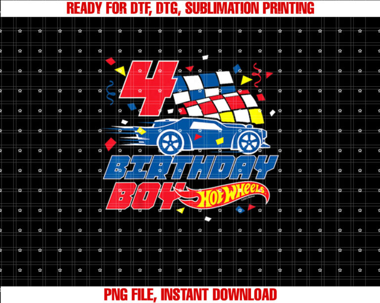 Hot Wheels 4th Birthday Boy Shirt design, Digital Download