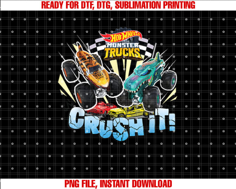 Hot Wheels Monster Trucks Crush It T-shirt design, Digital Download