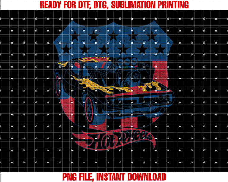 Hot Wheels Patriotic American Flag Shirt design, Digital Download