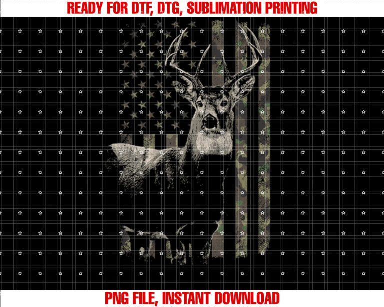 Hunting Camo American Flag Deer Camouflage Design on Back Shirt design, Digital Download