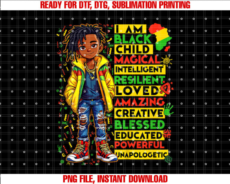 Kids I Am a Black Child Black History Month African American T-shirt, Sublimation Design, Digital Download