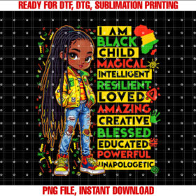 I Am Black Child History Month African American Kids Girls T-shirt design, Digital Download