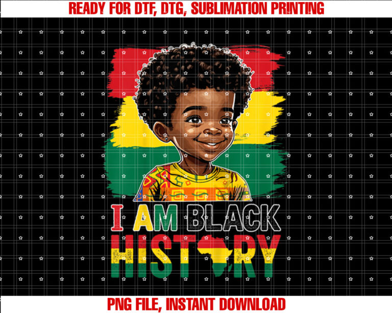 I Am Black History Afro Boy Little Melanin Prince BHM Kids T-shirt design, Digital Download