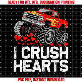 I Crush Hearts Valentines Day Monster Truck Boys Toddler Shirt design, Digital Download