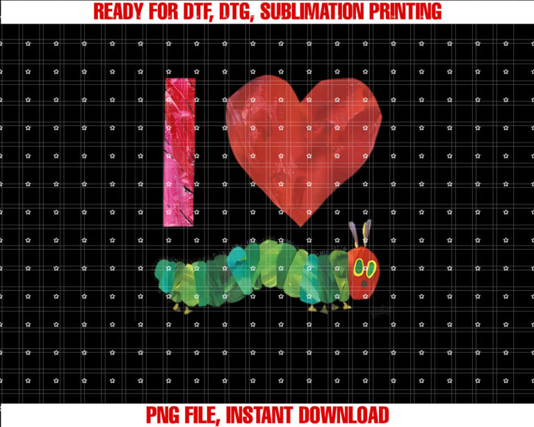 I Heart Hungry Caterpillar Cute Caterpillar Men Women Kids T-shirt design, Digital Download