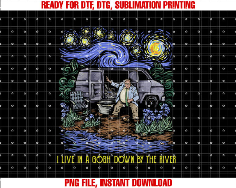 I Live In A VanGogh DownBy The River Vintage T-shirt design, Digital Download