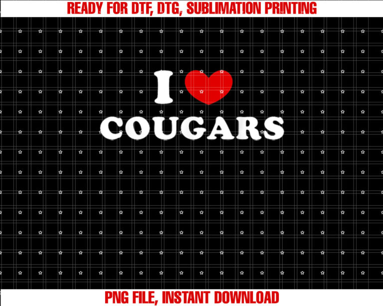 I Love Cougars I Heart Cougars T-shirt design, Digital Download