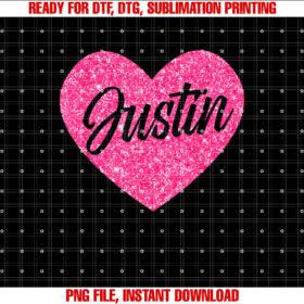 I Love Justin Cute Justin Pink Heart for Valentines Day Shirt design, Digital Download