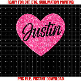 I Love Justin Cute Justin Pink Heart for Valentines Day Shirt design, Digital Download