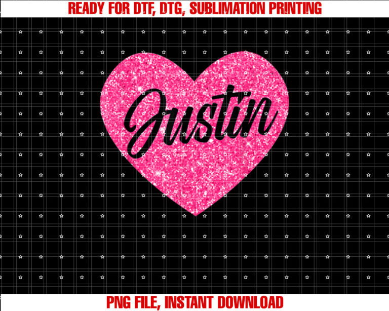 I Love Justin Cute Justin Pink Heart for Valentines Day Shirt design, Digital Download