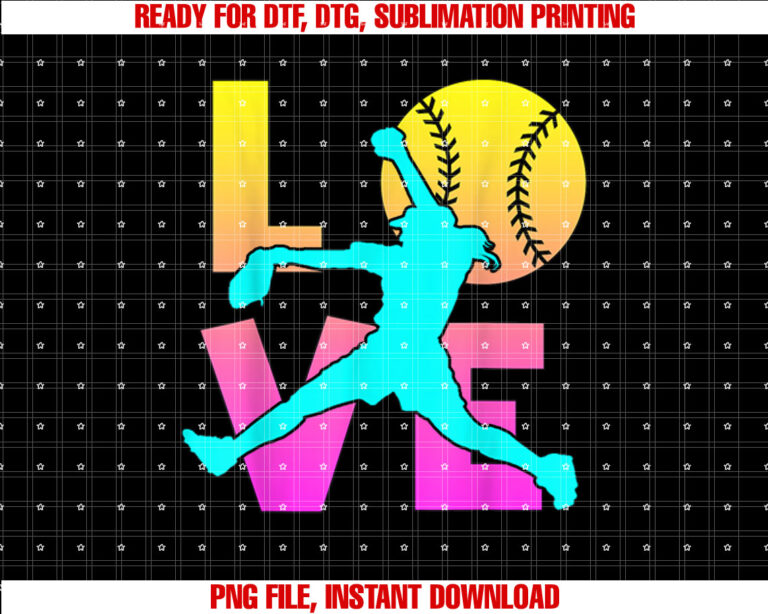 I Love Softball Teen Girl Women Mom Cute Pitcher Gift T-shirt design, Digital Download