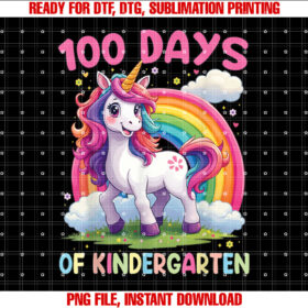 I Survived 100 Days Of Kindergarten 100th Day Unicorn Girls T-shirt design, Digital Download