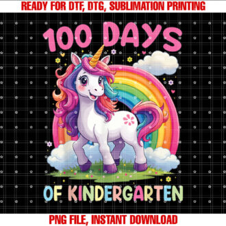 I Survived 100 Days Of Kindergarten 100th Day Unicorn Girls T-shirt design, Digital Download