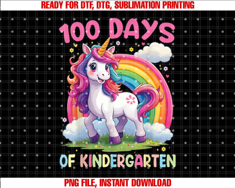 I Survived 100 Days Of Kindergarten 100th Day Unicorn Girls T-shirt design, Digital Download