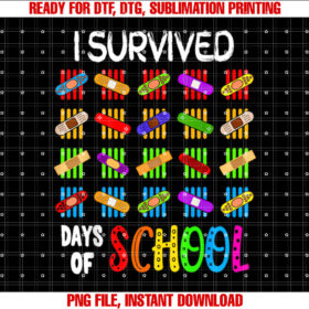 I Survived 100 Days Of School Teacher Kids Gift Band Aid T-shirt design, Digital Download
