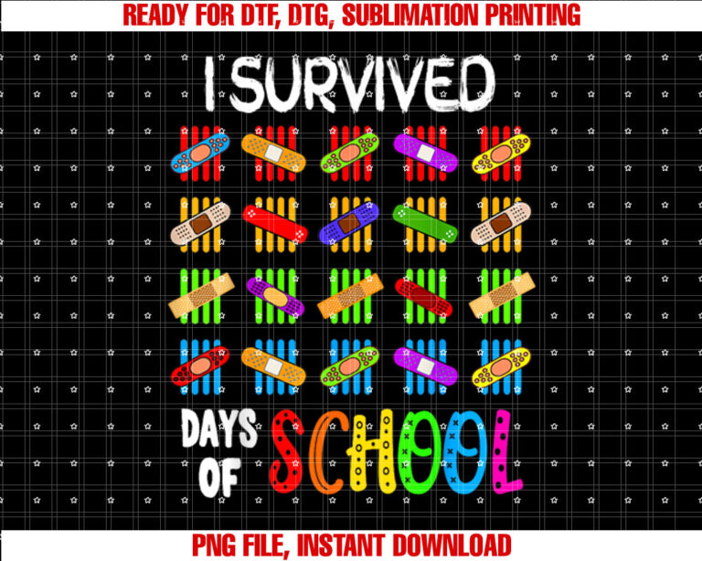 I Survived 100 Days Of School Teacher Kids Gift Band Aid T-shirt design, Digital Download
