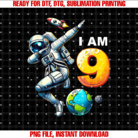 Im 9 Years Old Birthday Boy Astronaut Space 9th BDay Party T-shirt design, Digital Download