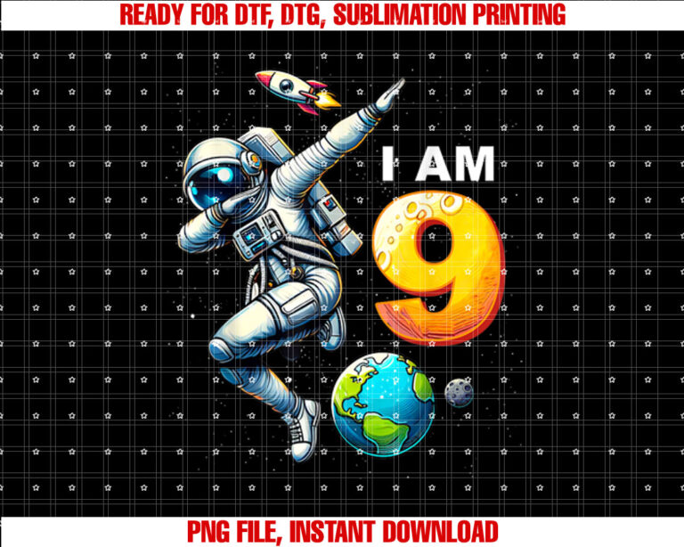 Im 9 Years Old Birthday Boy Astronaut Space 9th BDay Party T-shirt design, Digital Download