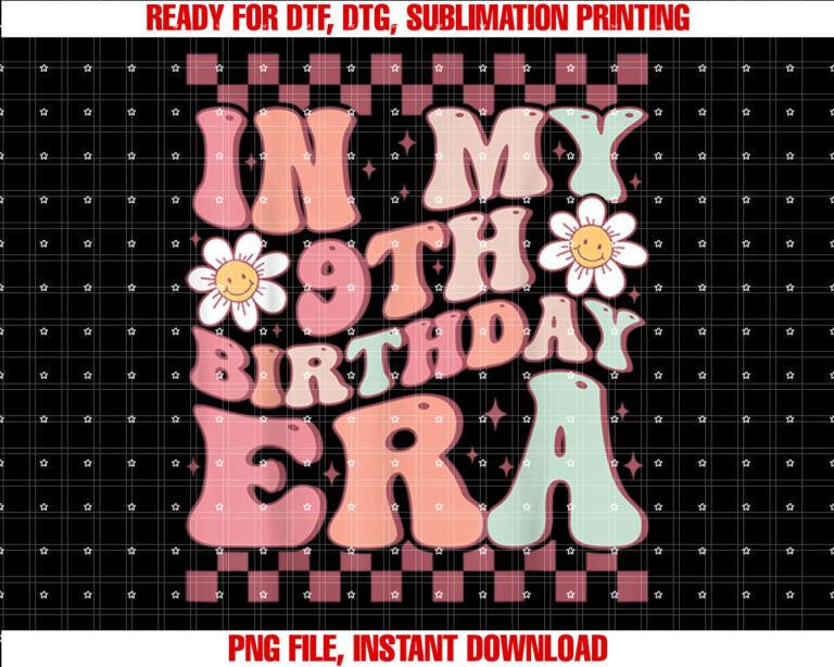 In My 9th Birthday Era Cute Daisy Groovy 9th Birthday Party T-shirt