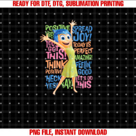 Inside Out 2 Joy Character Positive Words T-shirt, Sublimation Design, Digital Download