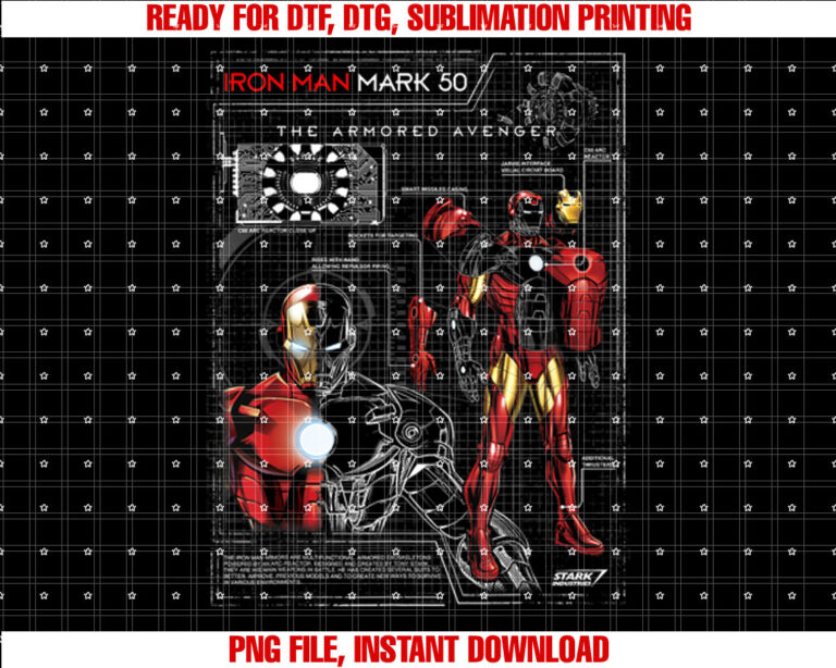 Iron Man Armor Plated Suit Blue Print Schematic T-shirt, Sublimation Design, Digital Download