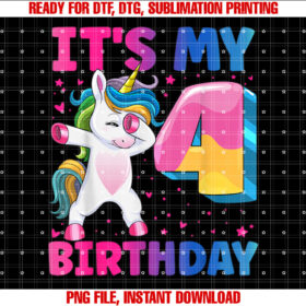 Its My 4th Birthday Unicorn 4 Year Old Girl T-shirt, Sublimation Design, Digital Download