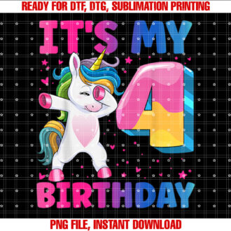 Its My 4th Birthday Unicorn 4 Year Old Girl T-shirt, Sublimation Design, Digital Download
