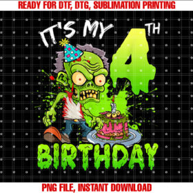Its My 4th Birthday Zombie Lover 4 Year Old Boys Girls T-shirt, Sublimation Design, Digital Download