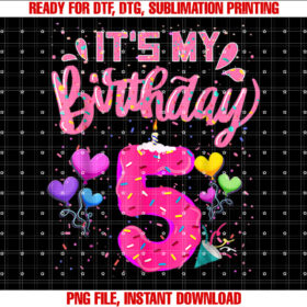 Its My 5th Birthday Doughnut Happy 5 Years Old Girl Kids T-shirt, Sublimation Design, Digital Download