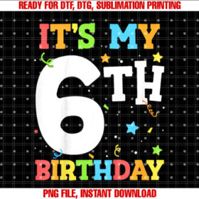 Its My 6th Birthday 6 Six Happy Birthday Boy or Girls T-shirt, Sublimation Design, Digital Download