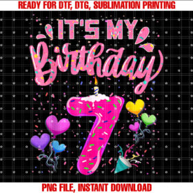 Its My 7th Birthday Doughnut Happy 7 Years Old Girl Kids T-shirt, Sublimation Design, Digital Download
