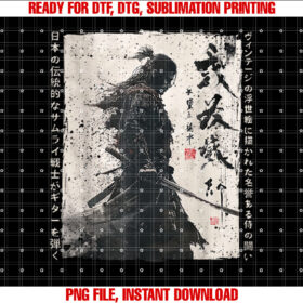 Japan Samurai Warrior Fighter Ukiyo Ink Artwork Samurai T-shirt, Sublimation Design, Digital Download