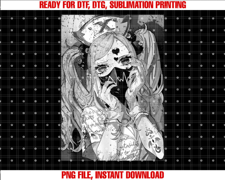 Japanese Anime Horror Sad Girl Soft Grunge Aethestic Waifu T-shirt, Sublimation Design, Digital Download