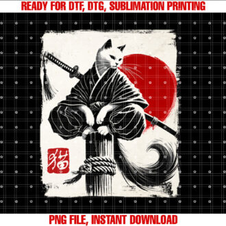 Japanese Anime Ninja Samurai Cat Vintage Ukiyoe Graphic Art T-shirt, Sublimation Design, Digital Download