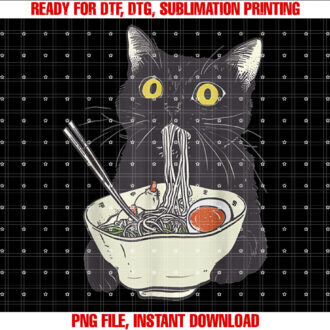 Japanese Cat Funny Cat Eating Ramen Vintage Japanese Noodles T-shirt, Sublimation Design, Digital Download