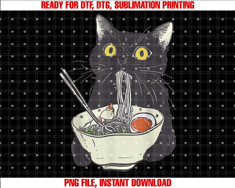 Japanese Cat Funny Cat Eating Ramen Vintage Japanese Noodles T-shirt, Sublimation Design, Digital Download