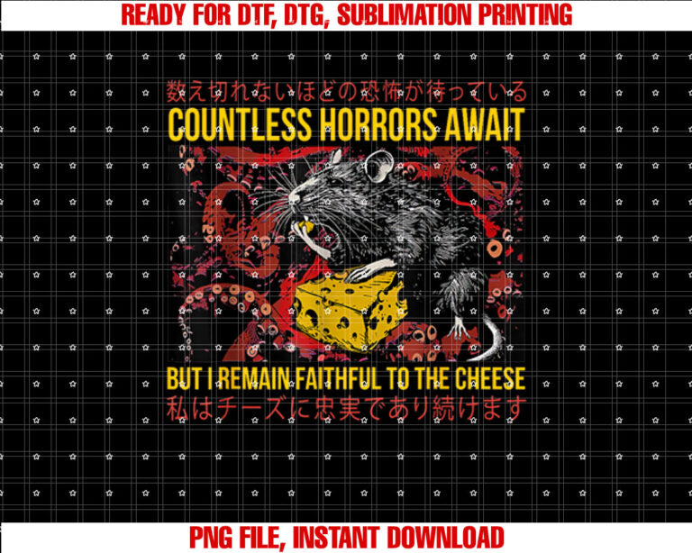 Japanese Horror Rat Retro Countless Horrors Await T-shirt, Sublimation Design, Digital Download