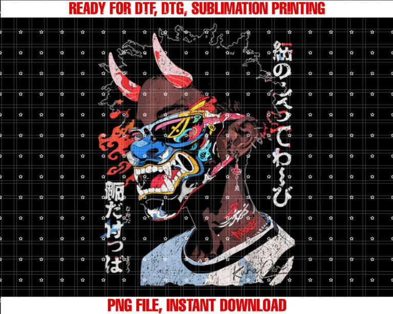 Japanese Streetwear Afro Cyberpunk Y2k Techwear Manga Anime T-shirt, Sublimation Design, Digital Download