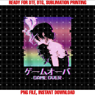 Japanese Vaporwave Sad Anime Girl Game Over Indie Aesthetic T-shirt, Sublimation Design, Digital Download