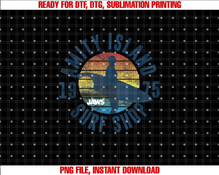 Jaws Amity Island Surf Shop 1975 Retro T-shirt, Sublimation Design, Digital Download