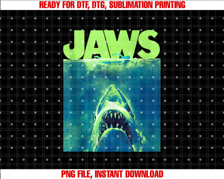 Jaws Surfacing Neon T-shirt, Sublimation Design, Digital Download
