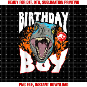 Jurassic World Birthday Boy Roaring Velociraptor White Shirt design, Digital Download