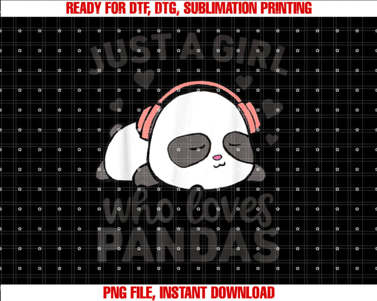 Just A Girl Who Loves Pandas Cute Kawaii Panda Womens Girls Shirt design, Digital Download