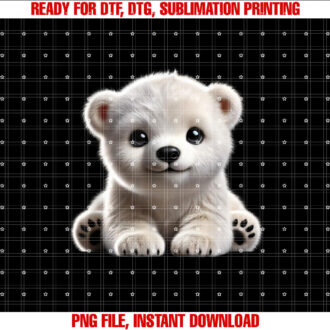 Just Sweet Designs Cute Polar Bear Cub Design Black T-shirt, Sublimation Design, Digital Download