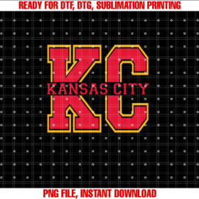 Kc Kansas City Red Yellow Varsity Style Split Monogram T-shirt, Sublimation Design, Digital Download